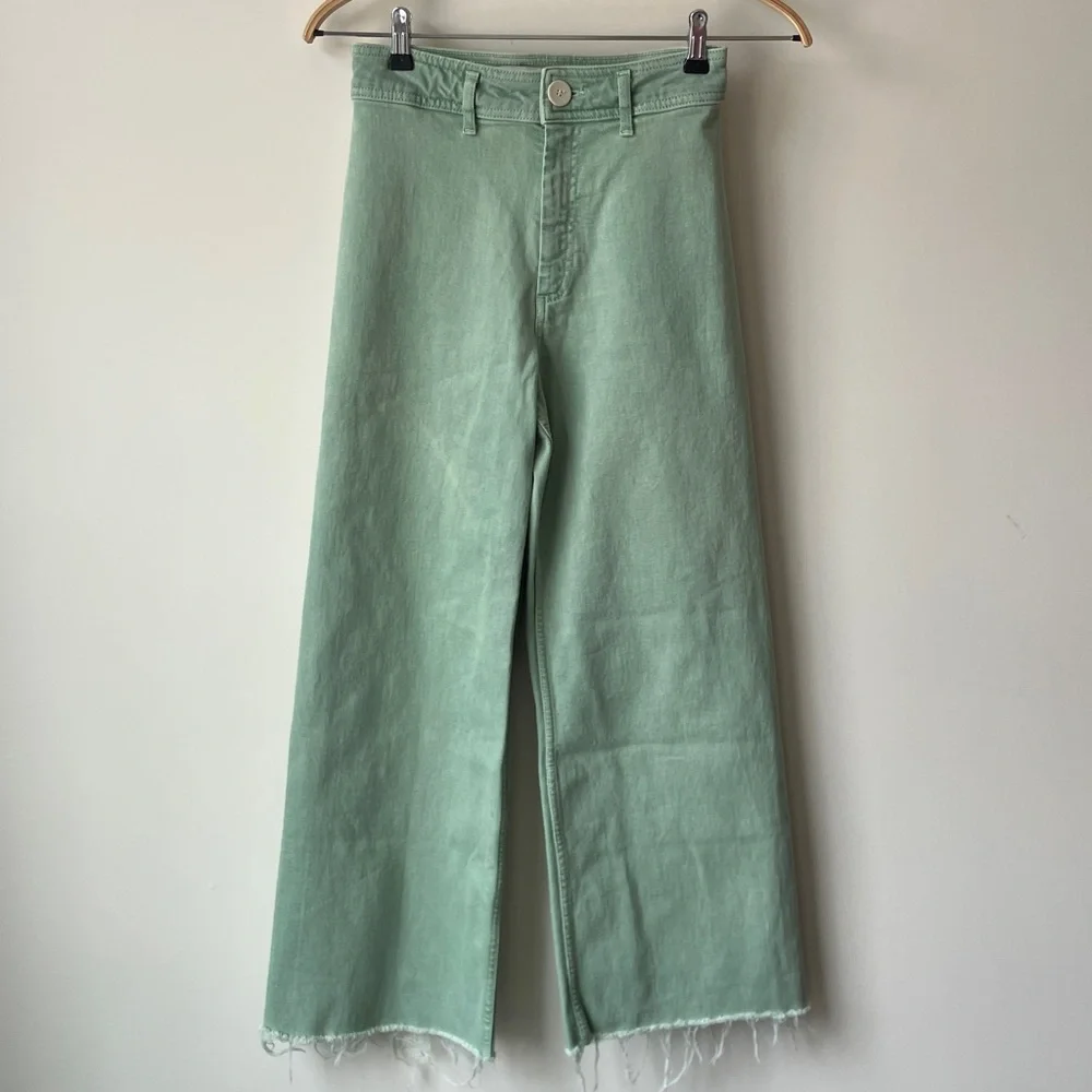 ZARA The Marine Straight Leg High Rise Relaxed Fit Flare Light Green Women’s 4 - Picture 1 of 7